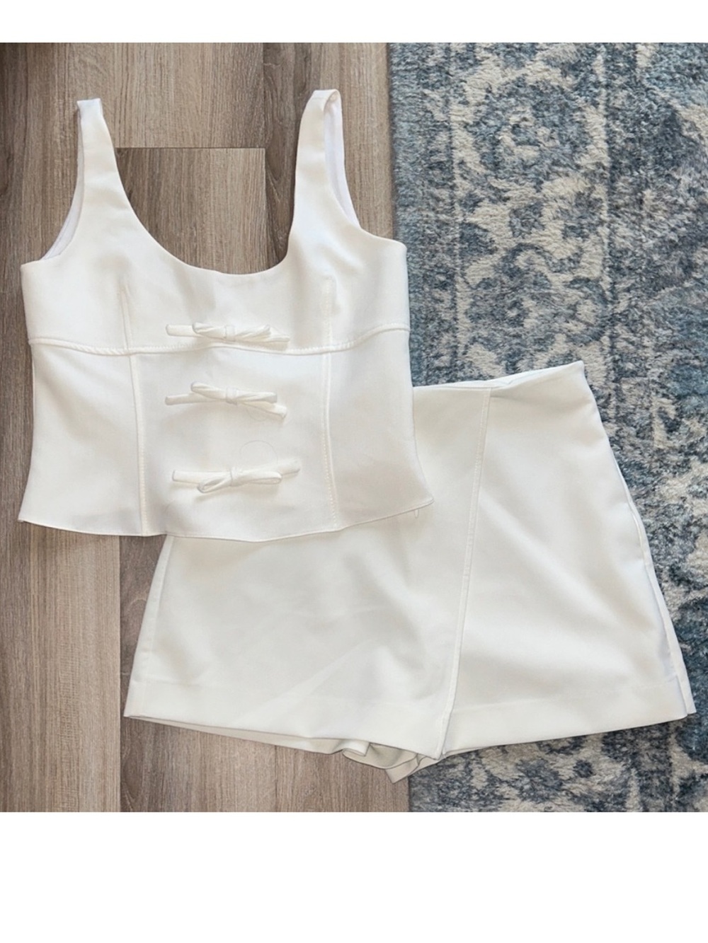 Zara Ivory Two-Piece Bow Accent Crop Top & Skort Set